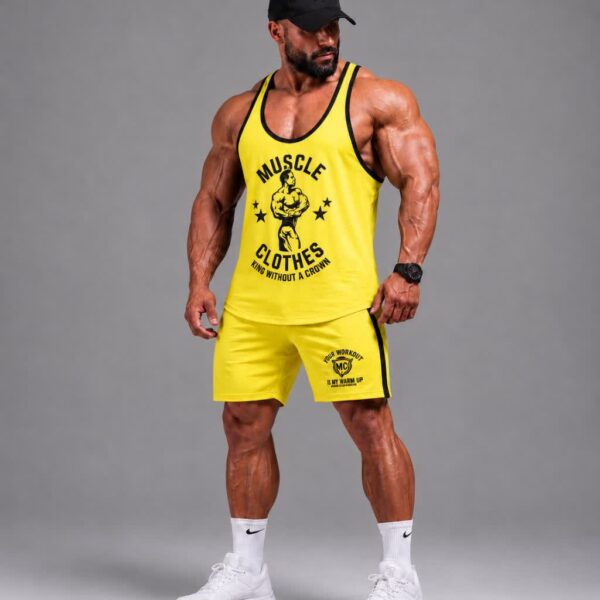 ست رکابی و شلوارک زرد MUSCLE CLOTHES