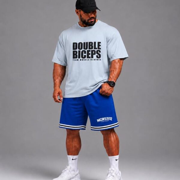 تیشرت اورسایز باکسی DOUBLE BICEPS آبی کمرنگ