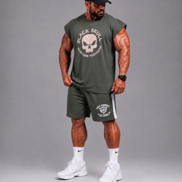 ست کاور vest و شلوارک سبز ارتشی BLACK SKULL