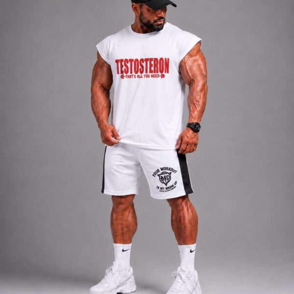 ست کاور vest و شلوارک سفید TESTOSTERON